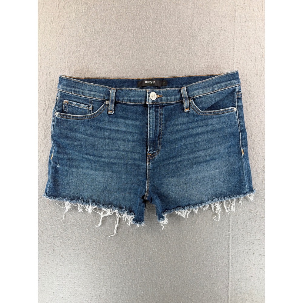 Hudson Gemma Short Mid Rise Raw Hem Denim Jean Shorts Blue Size 31 WMR644TDF